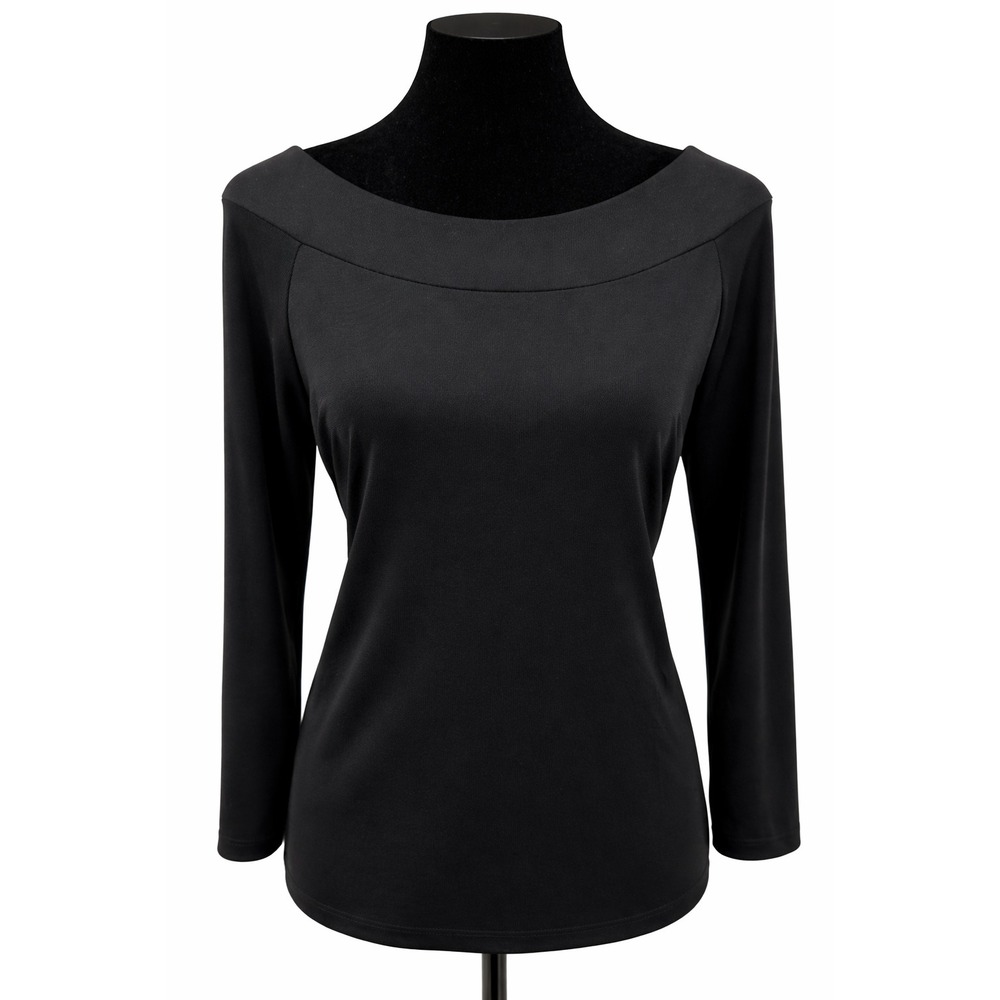 Josephine Chaus Womens Boat Neck Pullover Top Size Large Black Poly Knit